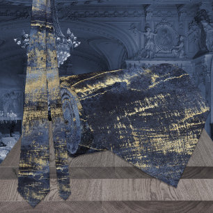 Cravate Marine Bleu & Or Art moderne peinture Mariage