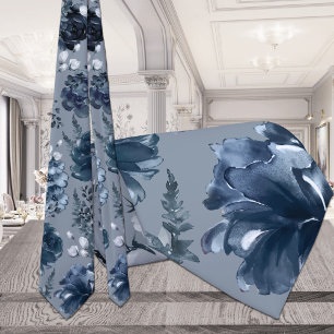 Cravate Marine Blue Garden Florals Dusty Blue Mariage