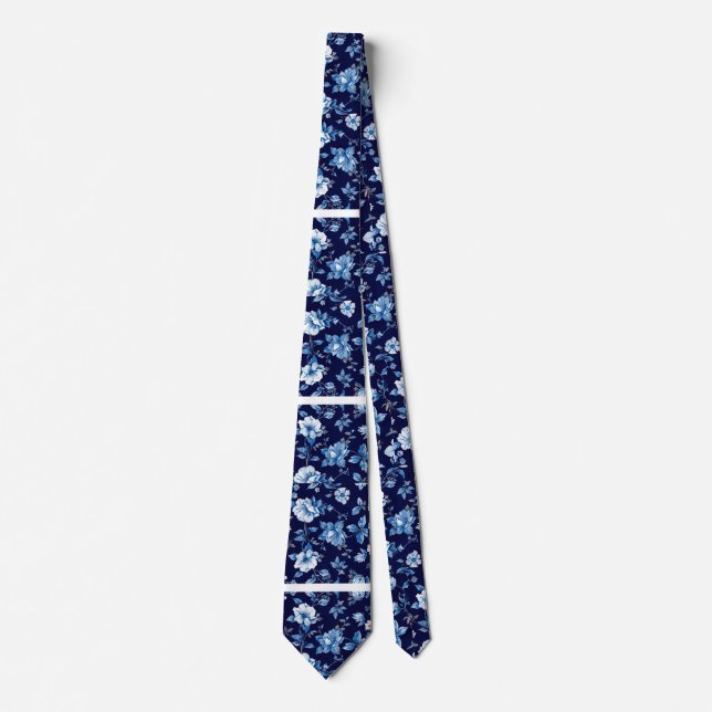 Cravate Marine Blue Porcelain Floral Mariage Groomsmen Cad (Devant)
