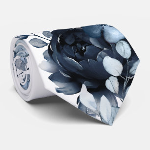Cravate Marine Blue White Peony Eucalyptus Garden Mariage