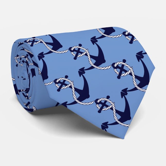 Cravate Marine et Ancre nautique bleue avec la corde (Roulé)