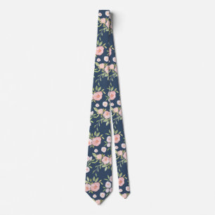 Cravate Marine florale et Blush