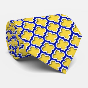 Cravate Marocain blanc Quatrefoil #5DS de bleu royal