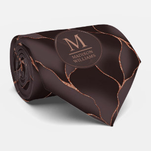 Cravate Marron Chocolat & Or Rose Motif Vague Abstrait