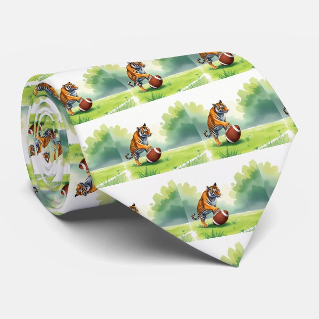 Cravate Mascotte du Bengale de Tiger Avec Football (Roulé)