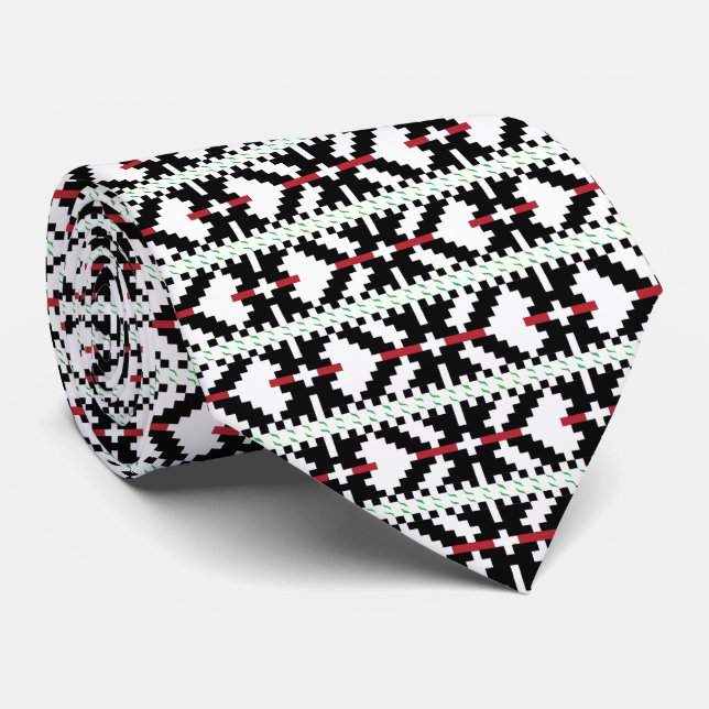 Cravate Masculine Art populaire tribal letton noir et blan (Roulé)