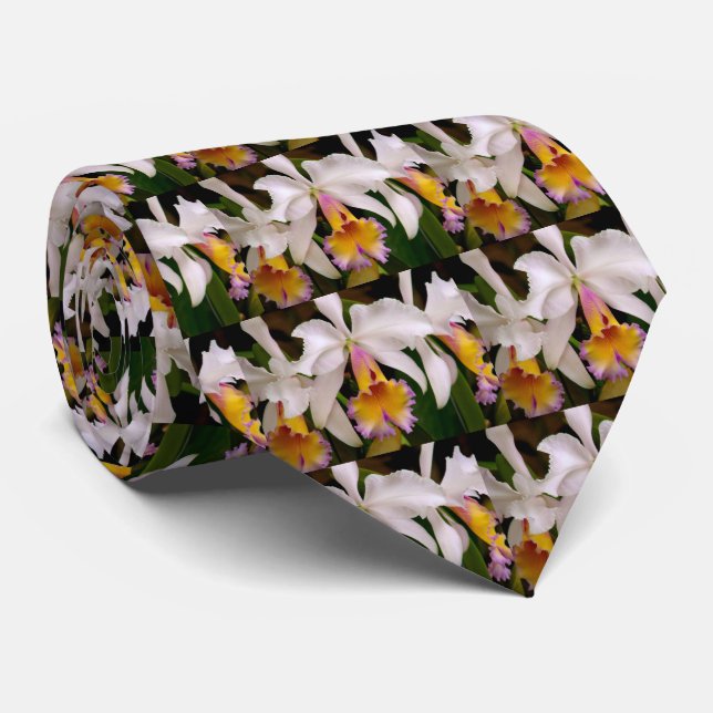 Cravate masculine des Orchidées Cattleya (Roulé)