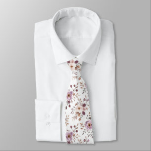Cravate Mauve Violet Beige Floral Mariage Témoin du Marié