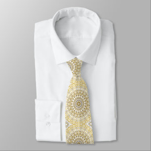 Cravate Médaillon de kaléidoscope de mandala jaune et blan
