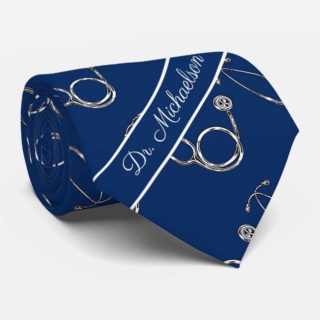 Cravate Médecin Médicale Stethoscope Motif Médecin Bleu (Roulé)