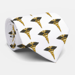 Cravate Médicale Elegant Gold Caduceus Black Wings Motif