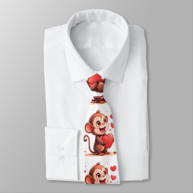 Cravate Men Designer Ties Monkey Red Hearts (Attaché)