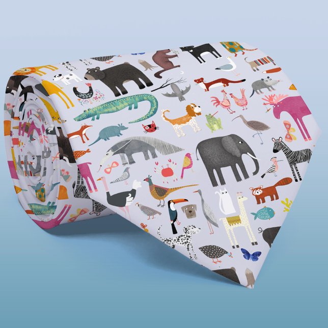 Cravate Ménagerie animale (Fun animal menagerie with wild, safari, zoo, pet animals and birds pattern neck tie)