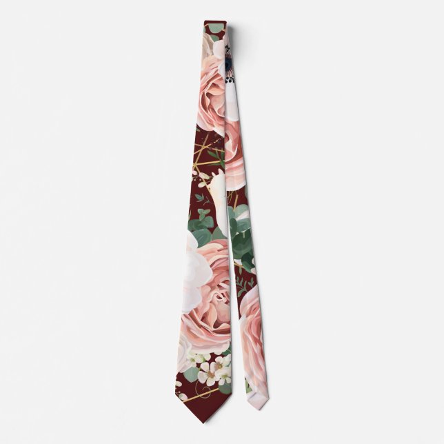 Cravate Mens Géométrique Jardin Rose Vin Bourgogne (Devant)