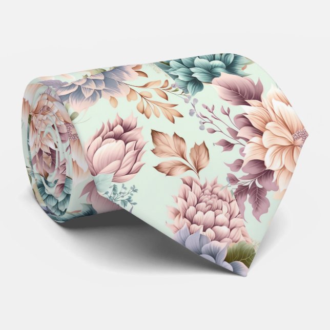 CRAVATE MENUS BOTANIQUES FLORAUX À SAGE DOUX (Roulé)