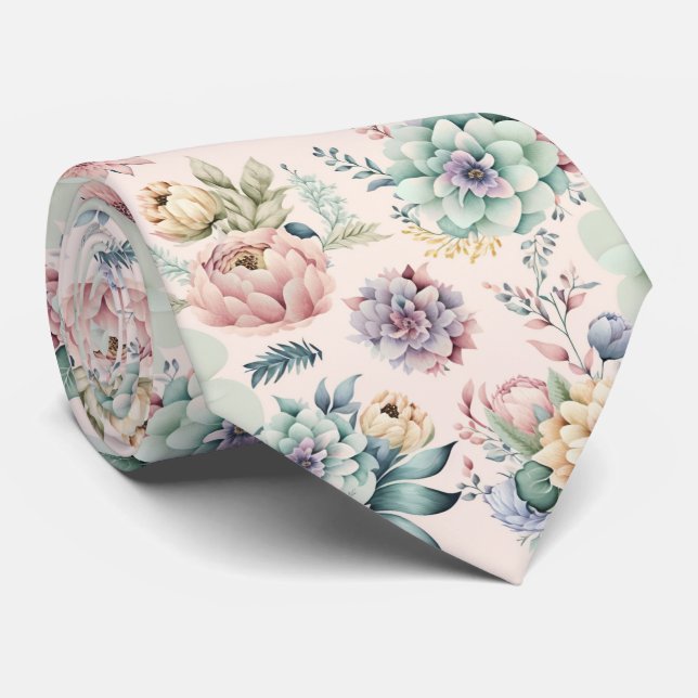 CRAVATE MENUS BOTANIQUES FLORAUX PEACH DOUX (Roulé)
