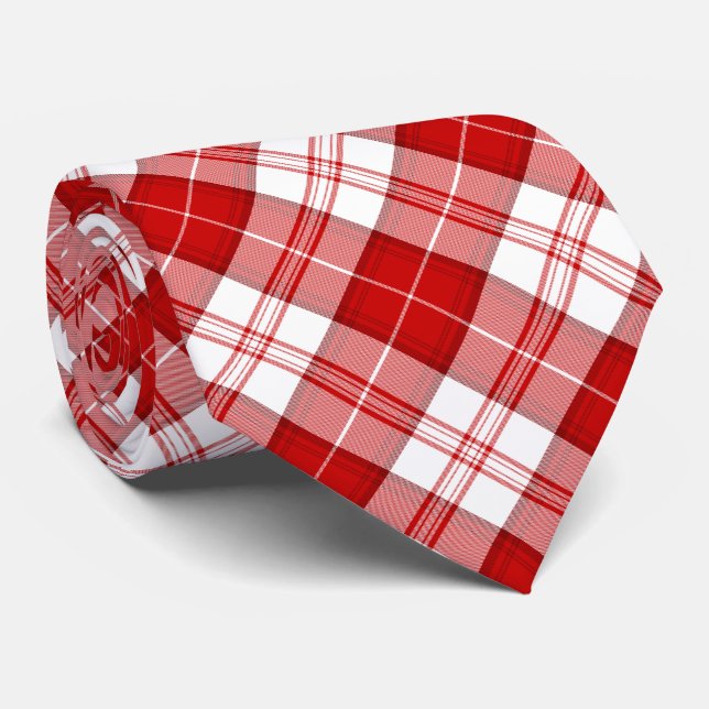 Cravate Menzies tartan rouge blanc plaid (Roulé)