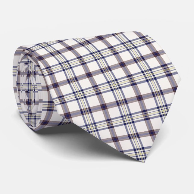 Cravate Merino White and Blue Zodiac Plaid Neck Tie (Roulé)