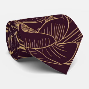 Cravate Merlot Bourdeau Vin Or Floral Mariage