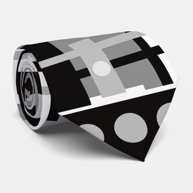 Cravate Mi-siècle moderne Noir, gris blanc Abstrait (Roulé)