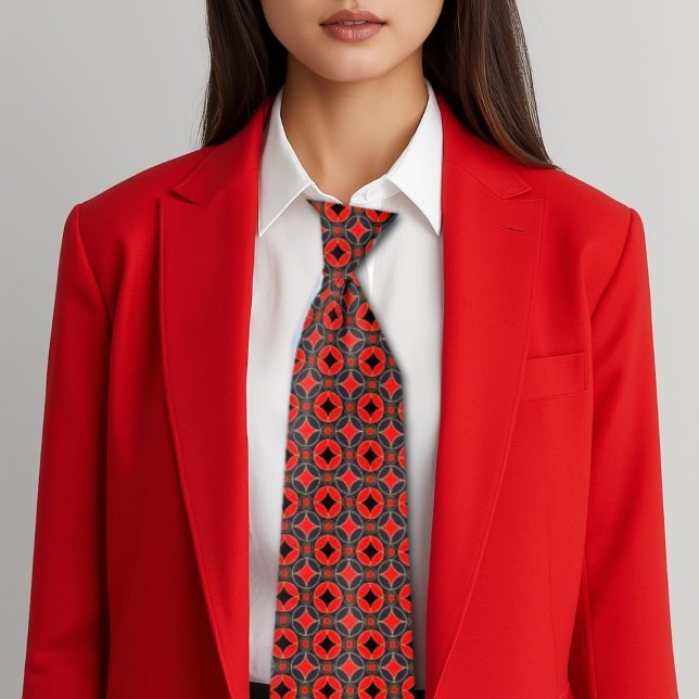 Cravate Micro motif Art déco rouge et noir (Créateur téléchargé)