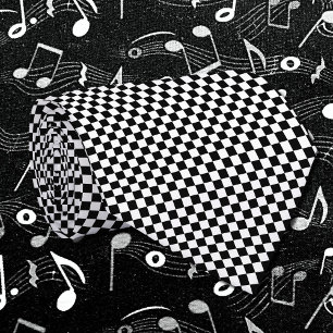 Cravate micro motif de damier rétro noir et blanc
