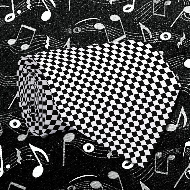 Cravate micro motif de damier rétro noir et blanc (Créateur téléchargé)