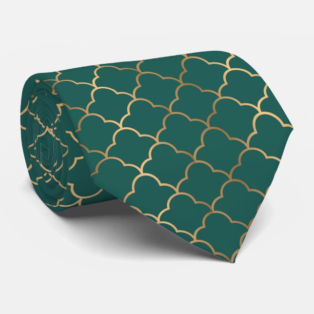 Cravate mignonne de motif d'art déco d'or vert (Roulé)