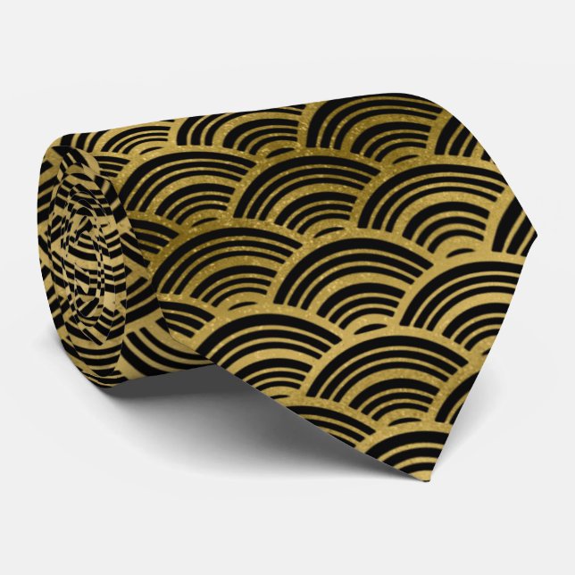 Cravate mignonne de motif de noir d'or d'art déco (Roulé)