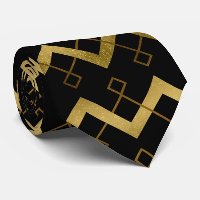 Cravate mignonne de motif de noir d'or d'art déco (Roulé)