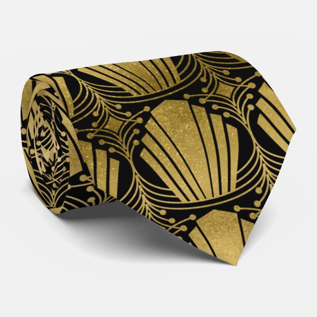 Cravate mignonne de motif de noir d'or d'art déco (Roulé)