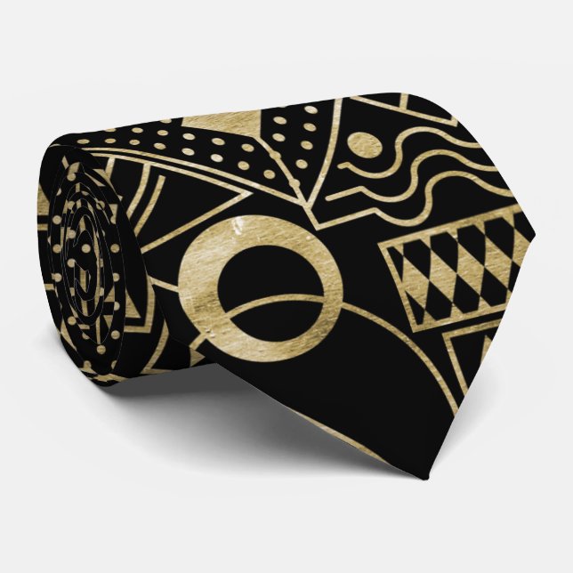 Cravate mignonne de motif de noir d'or d'art déco (Roulé)