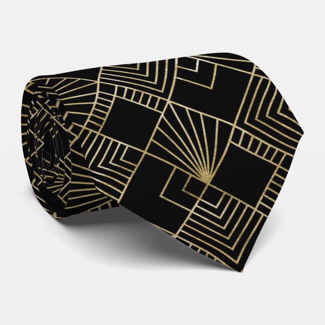 Cravate mignonne de motif de noir d'or d'art déco (Roulé)