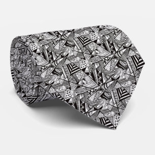 Cravate Mignons motifs de dessin abstrait noir blanc