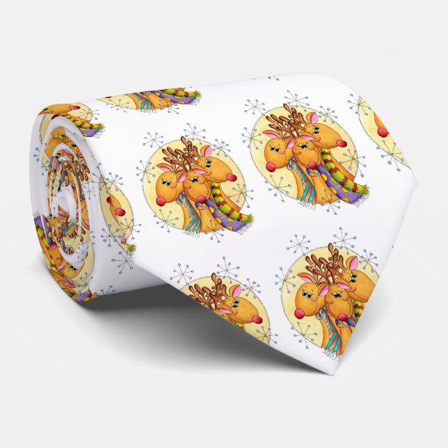 Cravate Mignons rennes de Noël portant des écharpes avec d (Roulé)