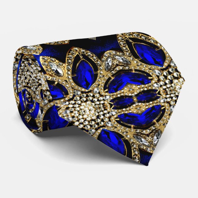 Cravate mode style girly turquoise marine bleu or (Roulé)