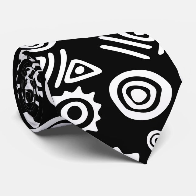 Cravate Modèle africain ethnique #4 noir et blanc (Roulé)