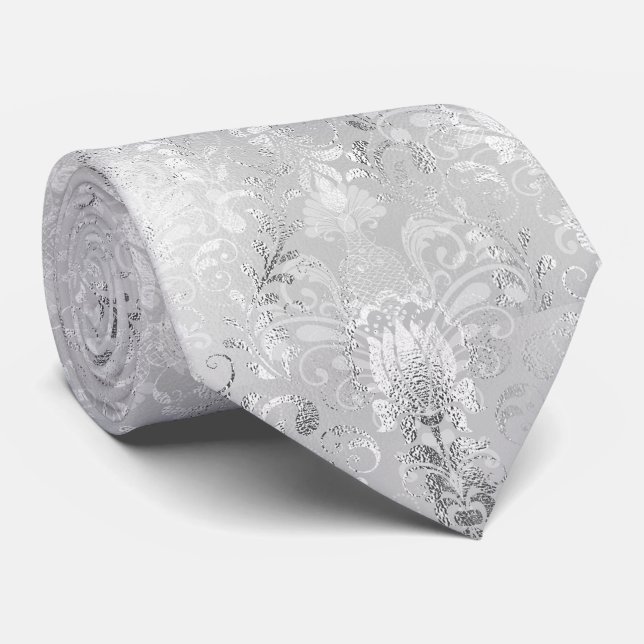 Cravate Modèle de Damas en argent luxueux (Roulé)