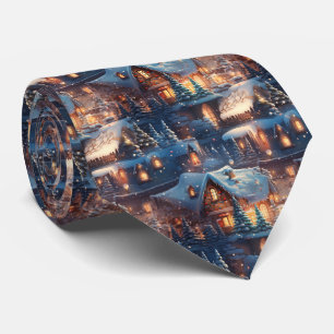 Cravate Modèle de maison en pain d'épice marron et bleu ex