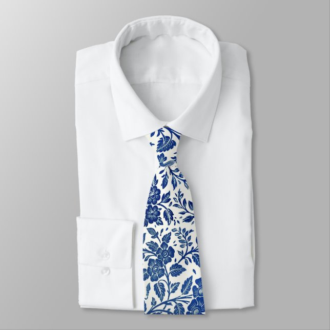 Cravate Modèle floral bleu (Attaché)