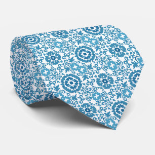Cravate Modèle floral bleu et blanc