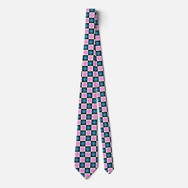 Cravate Modèle floral bleu rose géométrique (Devant)