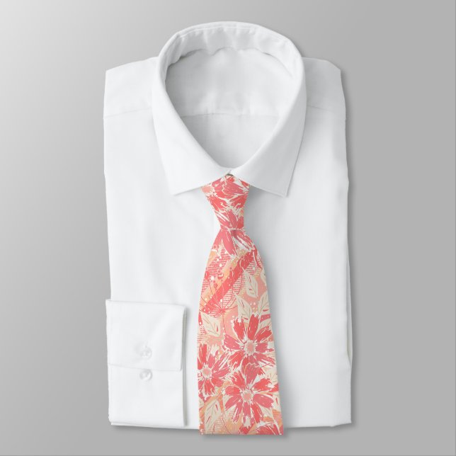 Cravate Modèle floral dans les teintes pêche à la mode (Attaché)