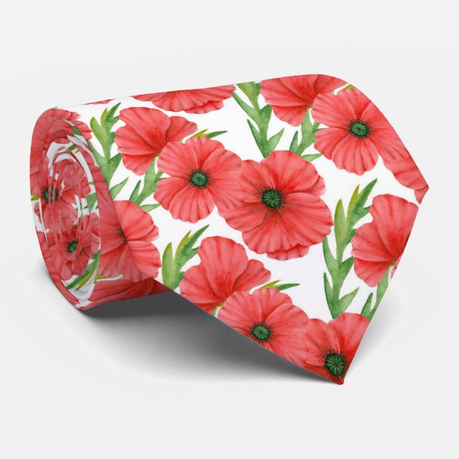 Cravate Modèle floral mignon de pavot (Roulé)