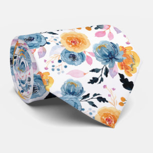 Cravate Modèle Floral moderne en bleu, orange et rose