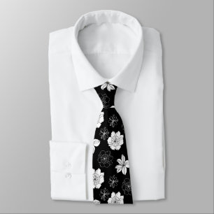 Cravate Modèle floral noir et blanc