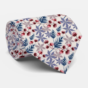 Cravate Modèle floral rétro aux fleurs roses et bordeaux