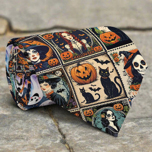 Cravate Modèle Halloween Sorcière Citrouille Rétro Vintage
