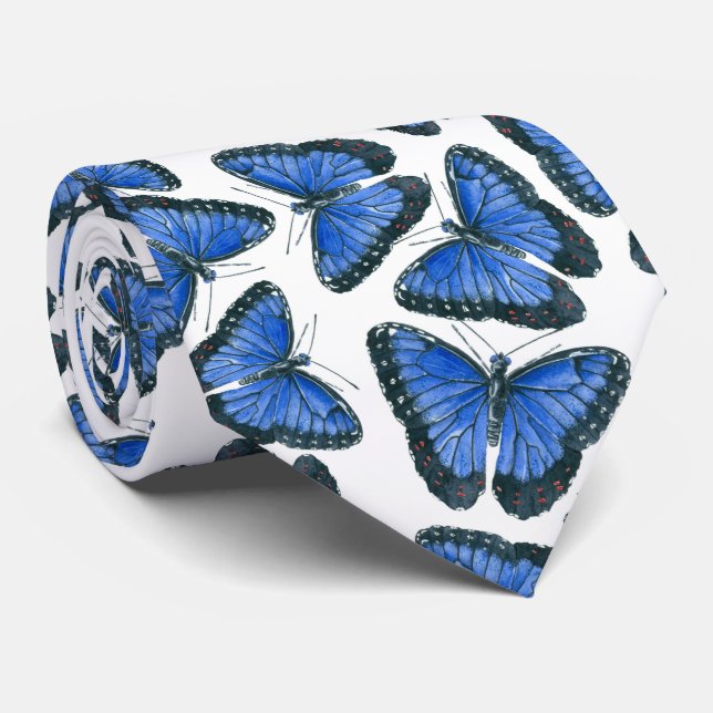 Cravate Modèle motif de papillon bleu morpho (Roulé)