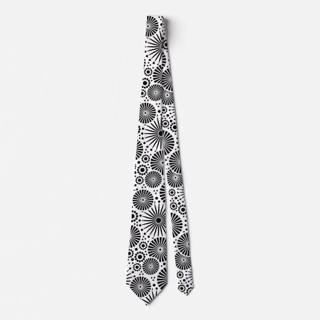 Cravate Modern Black White Geometric Flowers Starburst (Devant)